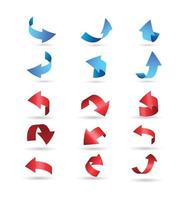 flechas curvas vectoriales 3d rojas y azules con diferentes ángulos