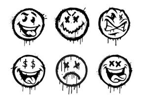 Set of a black and white graffiti smile spray vector