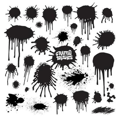 Set of a graffiti brush and drops with spray painted effect