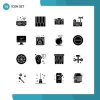 Modern Set of 16 Solid Glyphs and symbols such as internet copyright briefcase travel portfolio Editable Vector Design Elements