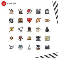 Modern Set of 25 Filled line Flat Colors Pictograph of clipboard infrastructure cupcakes building snooker Editable Vector Design Elements