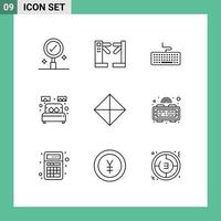 9 User Interface Outline Pack of modern Signs and Symbols of sign home decorate keyboard sleep room Editable Vector Design Elements