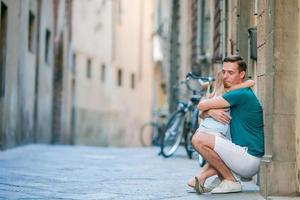 Happy father and little adorable girl in Rome during summer italian vacation photo