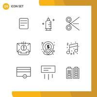 Set of 9 Vector Outlines on Grid for dollar help office email communication Editable Vector Design Elements