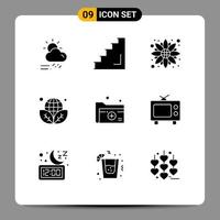 Group of 9 Modern Solid Glyphs Set for green ecology stage earth day sunflower Editable Vector Design Elements