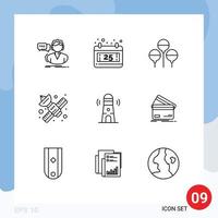 9 Universal Outlines Set for Web and Mobile Applications building telecommunication bloon satellite media Editable Vector Design Elements