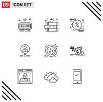 Group of 9 Modern Outlines Set for magnifier hiring apple glass promotion Editable Vector Design Elements