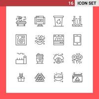 Group of 16 Outlines Signs and Symbols for hard disk recycle been science magnet Editable Vector Design Elements