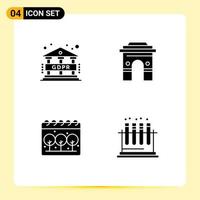 Set of 4 Vector Solid Glyphs on Grid for data temple culture india calender Editable Vector Design Elements