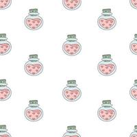 Seamless pattern with hearts and potion flask. Cartoon style. Romantic pattern.Vector illustration. vector