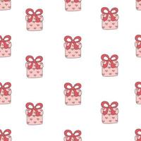 Doodle flat elements happy valentine day gift boxes with heart. Vector seamless pattern.