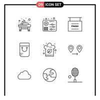 paquete de iconos de vector de stock de 9 signos y símbolos de línea para elementos de diseño de vector editables de hat cook end school bag