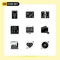 User Interface Pack of 9 Basic Solid Glyphs of development video game connection mechanics development Editable Vector Design Elements