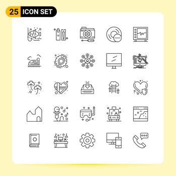 conjunto de pictogramas de 25 líneas simples de dispositivos de gadget computadoras de maquillaje que configuran elementos de diseño vectorial editables vector