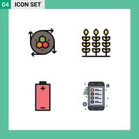 Mobile Interface Filledline Flat Color Set of 4 Pictograms of computer graphics electricity modeling tool giving checklist Editable Vector Design Elements