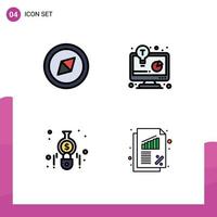 Set of 4 Modern UI Icons Symbols Signs for compass banking business report calculate finance Editable Vector Design Elements