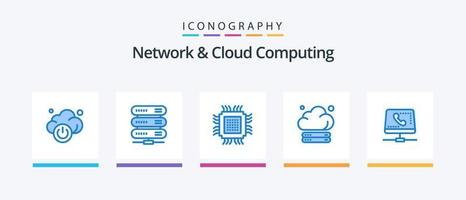 Network And Cloud Computing Blue 5 Icon Pack Including handset. technology. cloud. storage. cloud. Creative Icons Design vector