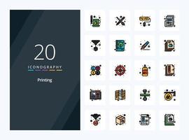 20 Printing line Filled icon for presentation vector