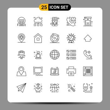 Paquete de 25 líneas de interfaz de usuario de signos y símbolos modernos de comercio directo por Internet de teléfonos elementos de diseño vectorial editables cruzados vector