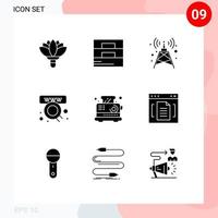 Pictogram Set of 9 Simple Solid Glyphs of kitchen breakfast antenna web online Editable Vector Design Elements