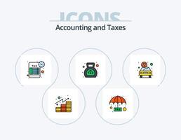 línea de impuestos paquete de iconos llenos 5 diseño de iconos. evasión. impuesto. hoja. calendario. Estado financiero vector