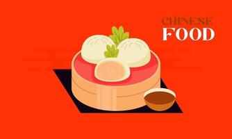 Hand Drawn Flat Design Illustration of Chinese Food vector