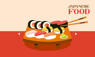 Sushi Hand-Drawn Illustration, Japanese Food Illustration vector
