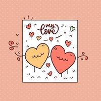 dibujado a mano tarjeta de felicitación del día de san valentín amor corazones romance doodle dibujos ilustración de fondo de san valentín vector