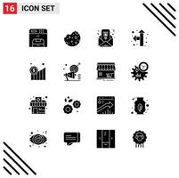 Pack of 16 Modern Solid Glyphs Signs and Symbols for Web Print Media such as graphic dollar feminism chat business pointer Editable Vector Design Elements