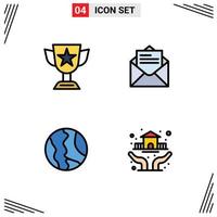 Mobile Interface Filledline Flat Color Set of 4 Pictograms of achievement global prize mail map Editable Vector Design Elements