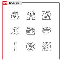 Group of 9 Modern Outlines Set for financial spa blood mask form Editable Vector Design Elements