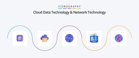 Cloud Data Technology And Network Technology Flat 5 Icon Pack Including internet . hardware. world . laptop. computer
