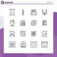 Set of 16 Modern UI Icons Symbols Signs for composer present sketch necklace system Editable Vector Design Elements