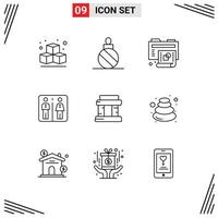 Set of 9 Vector Outlines on Grid for hot paris new landmark machine Editable Vector Design Elements