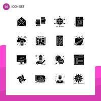 User Interface Pack of 16 Basic Solid Glyphs of book medical goalkeeper resources info Editable Vector Design Elements