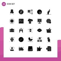 Set of 25 Vector Solid Glyphs on Grid for share alms film reel map map Editable Vector Design Elements