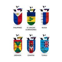 Flags collection of Philippines,  Russia, Grenada, Eswatini, Tuvalu, St. Vincent Grenadines vector