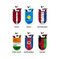 Flags collection of Latvia, Palau, Netherlands, Ivory Coast, North Korea, Malawi vector