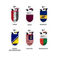 Flags collection of Yemen, Qatar, Barbados, Bosnia and Herzegovina, Malaysia, Madagascar vector