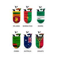 Flags collection of Sri Lanka, Burkina Faso, Nigeria, Zambia, Australia, Vanuatu vector