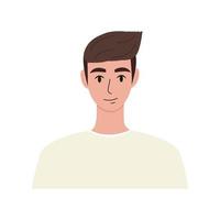 Modern young man portrait flat. Attractive guy with brown hair in an beige sweatshirt. Face, head character portrait. Hand drawn vector illustration isolated on white background.