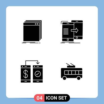 paquete de línea vectorial editable de 4 glifos sólidos simples de sincronización de software para compartir archivos elementos de diseño vectorial editables sin efectivo vector