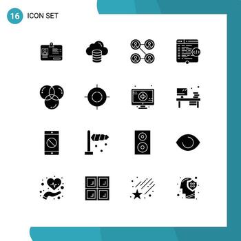 Stock Vector Icon Pack of 16 Line Signs and Symbols for color coding connections window html Editable Vector Design Elements