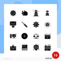 Mobile Interface Solid Glyph Set of 16 Pictograms of valentine mail observatory weight scale Editable Vector Design Elements