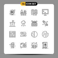 Modern Set of 16 Outlines Pictograph of flag architecture creative width height Editable Vector Design Elements