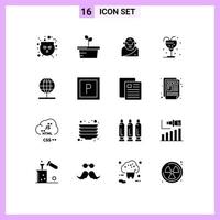 Set of 16 Modern UI Icons Symbols Signs for navigation straw greek ice drink Editable Vector Design Elements