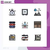 Modern Set of 9 Filledline Flat Colors Pictograph of bottle network secure data travel Editable Vector Design Elements