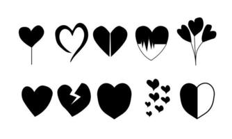 diez vectores de amor. en negro se puede utilizar como fondo, logo, emblema de afecto.
