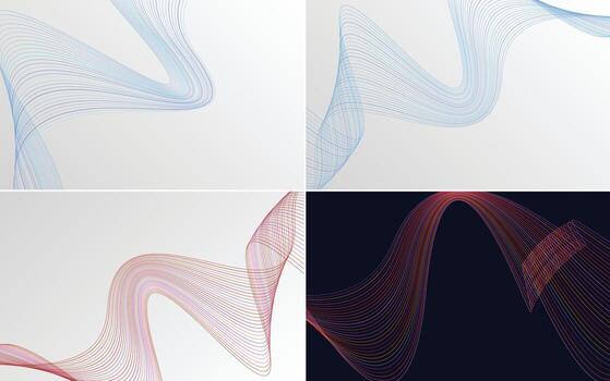 Set of 4 geometric wave pattern background Abstract waving line vector