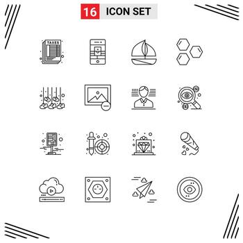 User Interface Pack of 16 Basic Outlines of decoration shape webcam science cells Editable Vector Design Elements